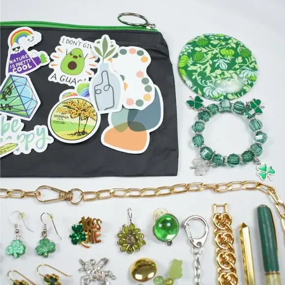 Junk Drawer Mixed Lot Jewelry Scrap Earrings Crafts Repurpose St. Patrick's Day - Picture 3 of 7